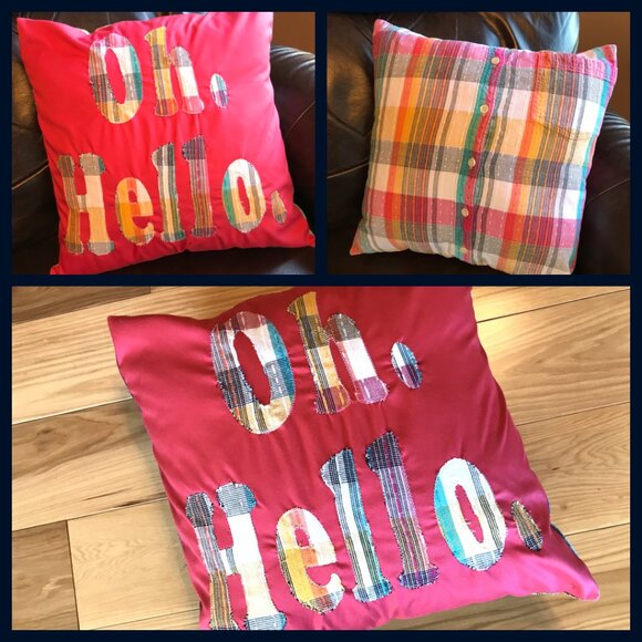 Handmade Cottagecore Pillow Cover: Whimsical Farmhouse Décor, Oh Hello, 16x16 - Picture 7 of 7